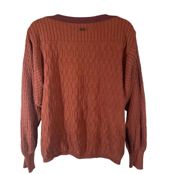 PrAna Margo Cable Knit Sweater Scoop Neck Dolman Sleeve Orange Organic Cotton M - Picture 3 of 8